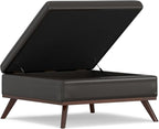 SIMPLIHOME Owen 36 inch Wide Mid Century Modern Square Coffee Table Storage Ottoman in Tanners Brown Vegan Faux Leather, Assembled, for the Living Room, Entryway and Family Room