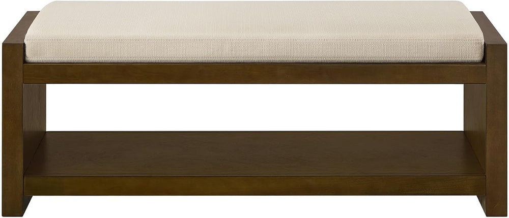 Modern Compact Bed End Bench, Accent Bench with Lower Shelf Shoe Rack, for Li...