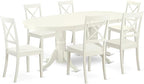 East West Furniture VABO7-LWH-W 7 Piece Dining Set Consist of an Oval Dining Room Table with Butterfly Leaf and 6 Wood Seat Chairs, 40x76 Inch, Linen White