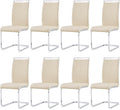AZmac Modern Leather Dining Chairs Set of 8,Armless Kitchen Chairs,Dining Room Chairs with Upholstered Padded Seat and Sturdy Chrome Legs for Dining Room,Kitchen (Set of 8, Beige)