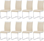 AZmac Modern Leather Dining Chairs Set of 8,Armless Kitchen Chairs,Dining Room Chairs with Upholstered Padded Seat and Sturdy Chrome Legs for Dining Room,Kitchen (Set of 8, Beige)