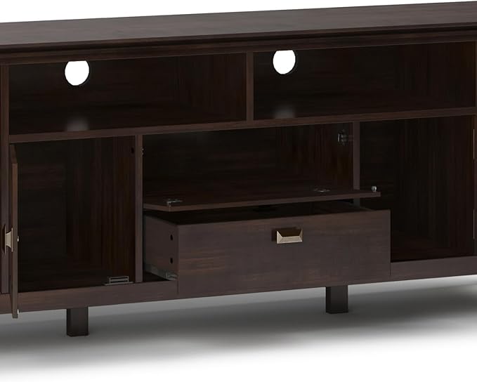 SIMPLIHOME Artisan TV Stand - 53 inch Wide Solid Wood Tall Media Console in Dark Chestnut Brown, Contemporary Entertainment Center for Living Room for TVs up to 60 Inches with Cable Management