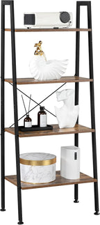 VINGLI Ladder Shelf 4-Tier Industrial Bookcase Free Standing Ladder Bookshelf with Metal Frame and Rustic Wood Plant Storage Shelf for Office, Living Room, Kitchen, Bedroom, Bathroom