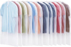 Carbrea 12 Pack Translucent Garment Bags for Hanging Clohes - 24" x 42" | Thick PEVA Materials, Smooth Zipper, with Zipper Protection, Breathable, Washable, Reusable, for Closet Storage, Travel Use