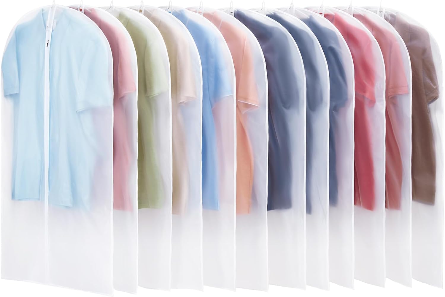 Carbrea 12 Pack Translucent Garment Bags for Hanging Clohes - 24" x 42" | Thick PEVA Materials, Smooth Zipper, with Zipper Protection, Breathable, Washable, Reusable, for Closet Storage, Travel Use