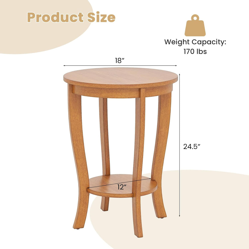 GOFLAME 2-Tier Round End Table, 18” Sofa Side Table with Storage Shelf, Floor...