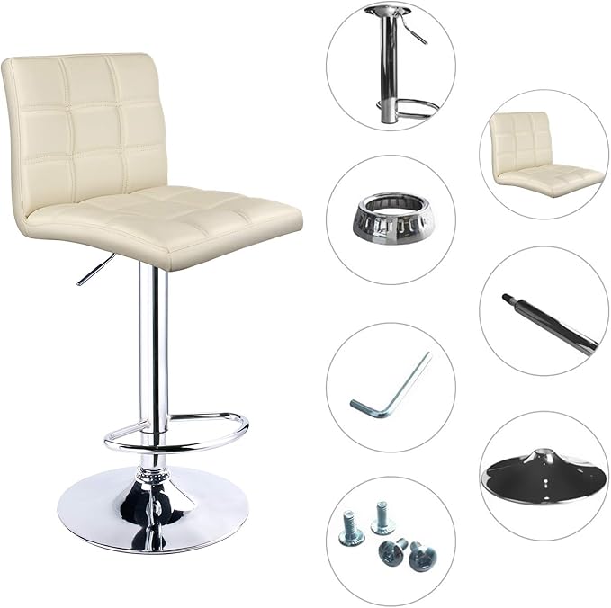 Leopard Modern Square PU Leather Adjustable Bar Stools with Back,Set of 2, Counter Height Swivel Stool (Beige)