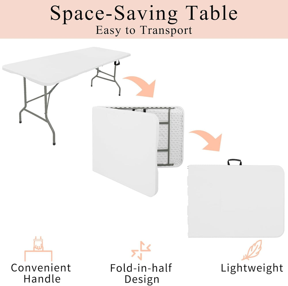 Set of 2 Folding Tables with Carrying Handle Lightweight 6FT Rectangular Port...