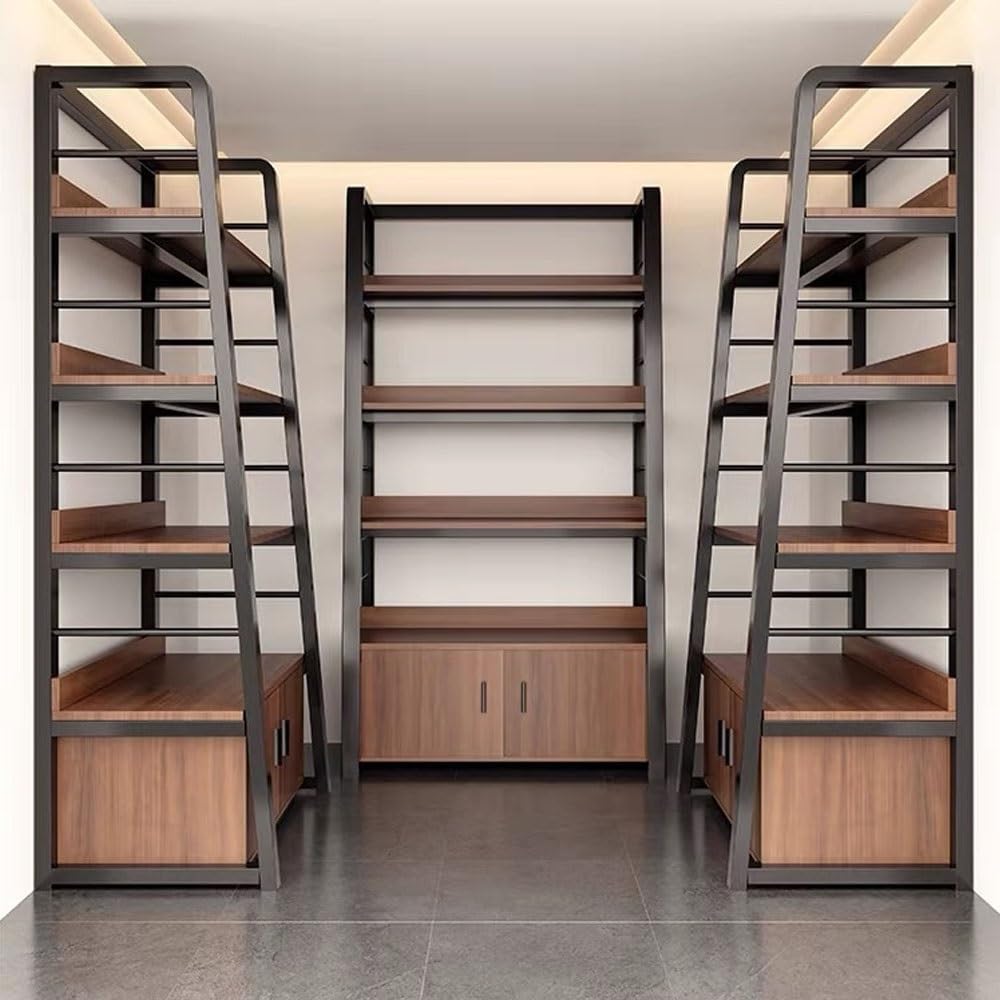 5-Tier Ladder Shelf - Tall Freestanding Wood & Metal Bookshelf for Living Room, Bedroom, Balcony - Stylish Storage Solution for Home Decor