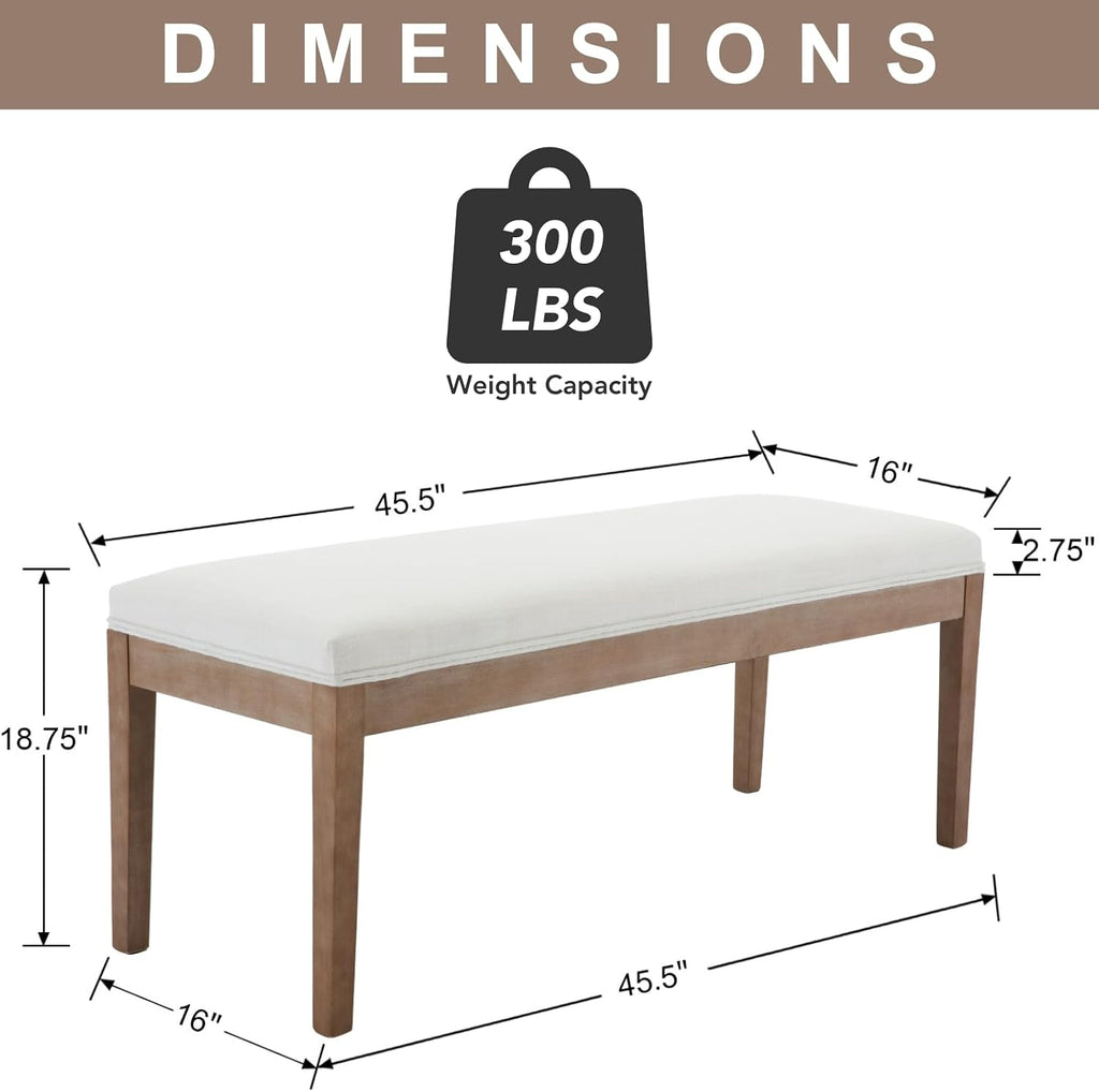 chairus Padded Entryway Bench Linen Upholstered Dining Table Benches Farmhouse Shoe Bench Seat for Hallway Bedroom End of Bed Vintage 45.5" Wooden Leg Benches for Kitchen Restaurant Window, Beige