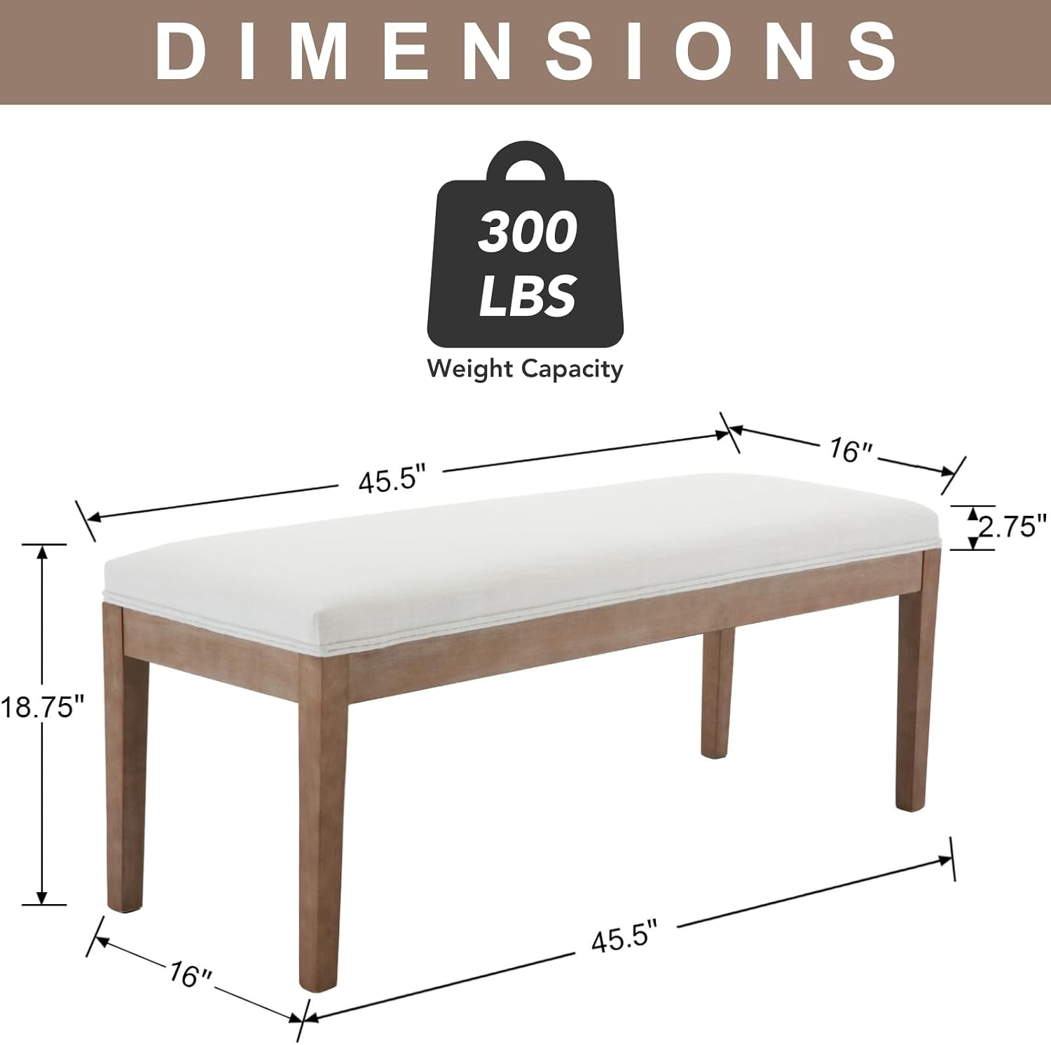 chairus Padded Entryway Bench Linen Upholstered Dining Table Benches Farmhouse Shoe Bench Seat for Hallway Bedroom End of Bed Vintage 45.5" Wooden Leg Benches for Kitchen Restaurant Window, Beige