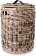 The Basket Lady Round Wicker Laundry Hamper, Large, 19 in Dia x 25 in H, Serene Grey…