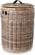 The Basket Lady Round Wicker Laundry Hamper, Large, 19 in Dia x 25 in H, Serene Grey…