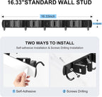 nacena Broom holder Wall Mount, 2-Pack Black Stainless Steel Self-Adhesive Mop and Broom Hooks Heavy Duty Broom and Mop Storage Rack laundry room organization for Kitchen Garden garage