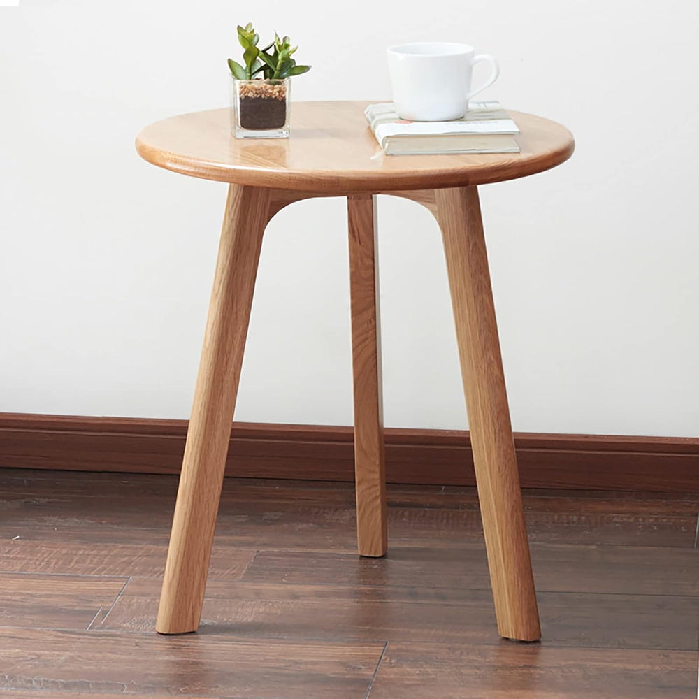 Solid Oak Wood Small Round Nightstand Side Table for Living Room, Rustic Farm...