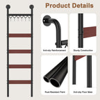 Wooden Blanket Ladder, Wall-Leaning Blanket Rack, 5 Tier Ladder Shelf, 5.6 ft Blanket Holder, Decorative Display Ladder Shelf for Storage and Home Decor, Rustic Brown and Black