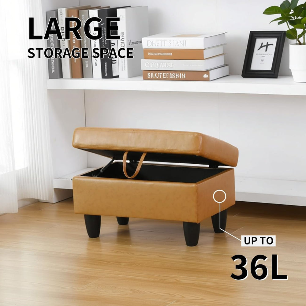 Leather Storage Ottoman Bench,28.5" Large Square Ottoman with Storage, F...