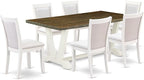 East West Furniture V077MZ001-7 7 Piece Kitchen Table Set Consist of a Rectangle Dining Table with V-Legs and 6 Cream Linen Fabric Parson Dining Room Chairs, 40x72 Inch, Multi-Color