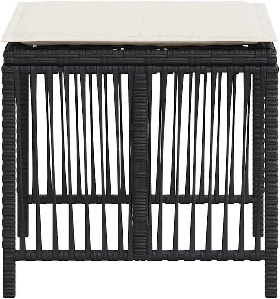 Poly Rattan Garden Stool Set of 4 Black Cream