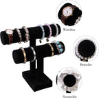 Wudygirl Velvet Bracelet Holder2 Tie Jewelry Stand Jewelry Holder Organizer for Bracelets Watches Necklaces Gift for Girl Women（Black 2 Tie）