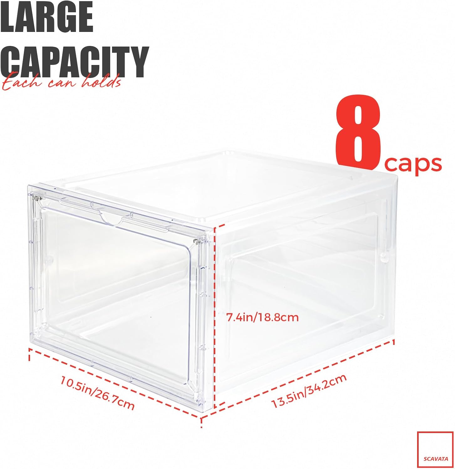 6 Pack Hat Organizer Box, Stackable Clear Baseball Caps Holder Box Containers with Magnetic Door for Hats Snapback Cap Storag, Hat Rack Display Case, Holds 8 Hats Each (Clear)