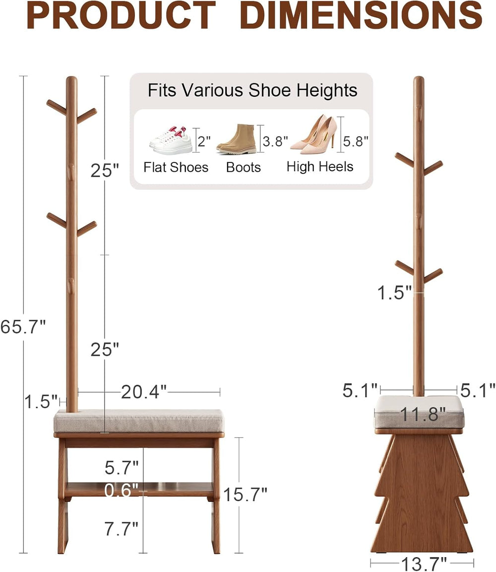 Coat Rack with Shoe Storage,Shoe Rack whit 8 Hook for Offices、Bedroom、Living ...