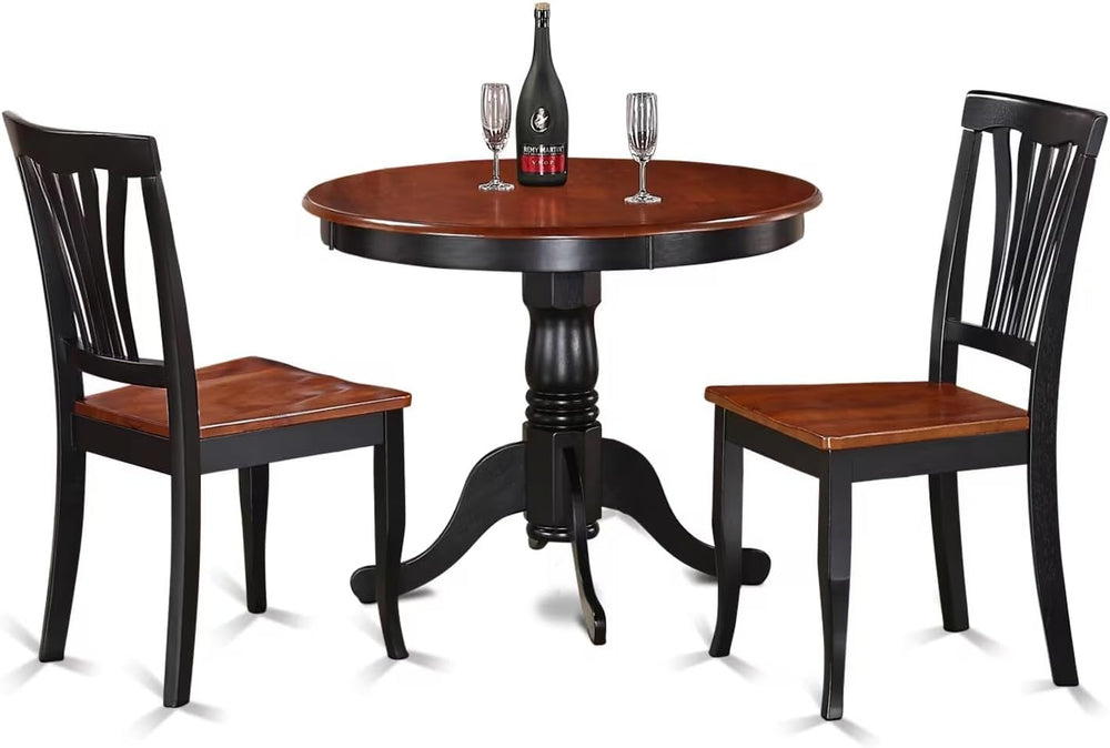 East West Furniture ANAV3-BLK-W 3 Piece Kitchen Table Set for Small Spaces Co...