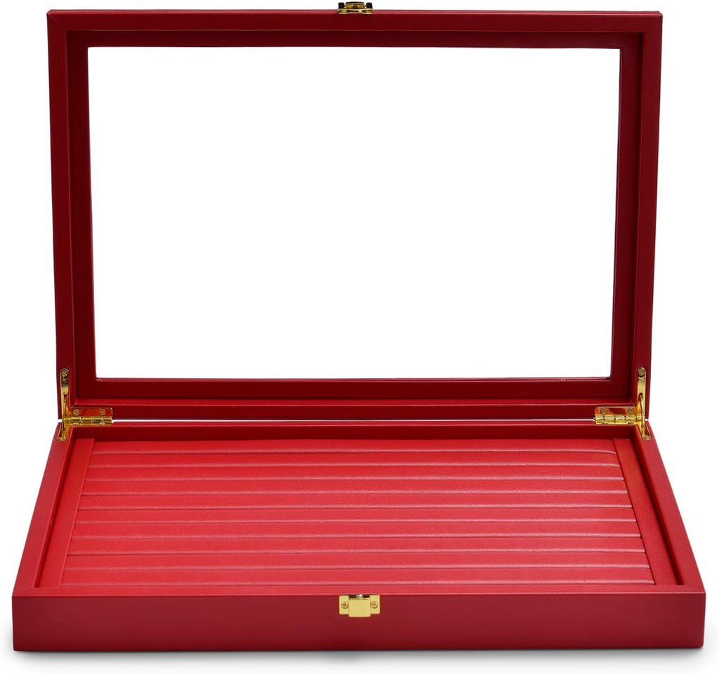 Oirlv Luxury Leather Rings Earrings Organizer Tray with Clear Lid Jewelry Display Box with Acrylic Lid Stackable Jewelry Box Drawer Inserts