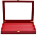Oirlv Luxury Leather Rings Earrings Organizer Tray with Clear Lid Jewelry Display Box with Acrylic Lid Stackable Jewelry Box Drawer Inserts