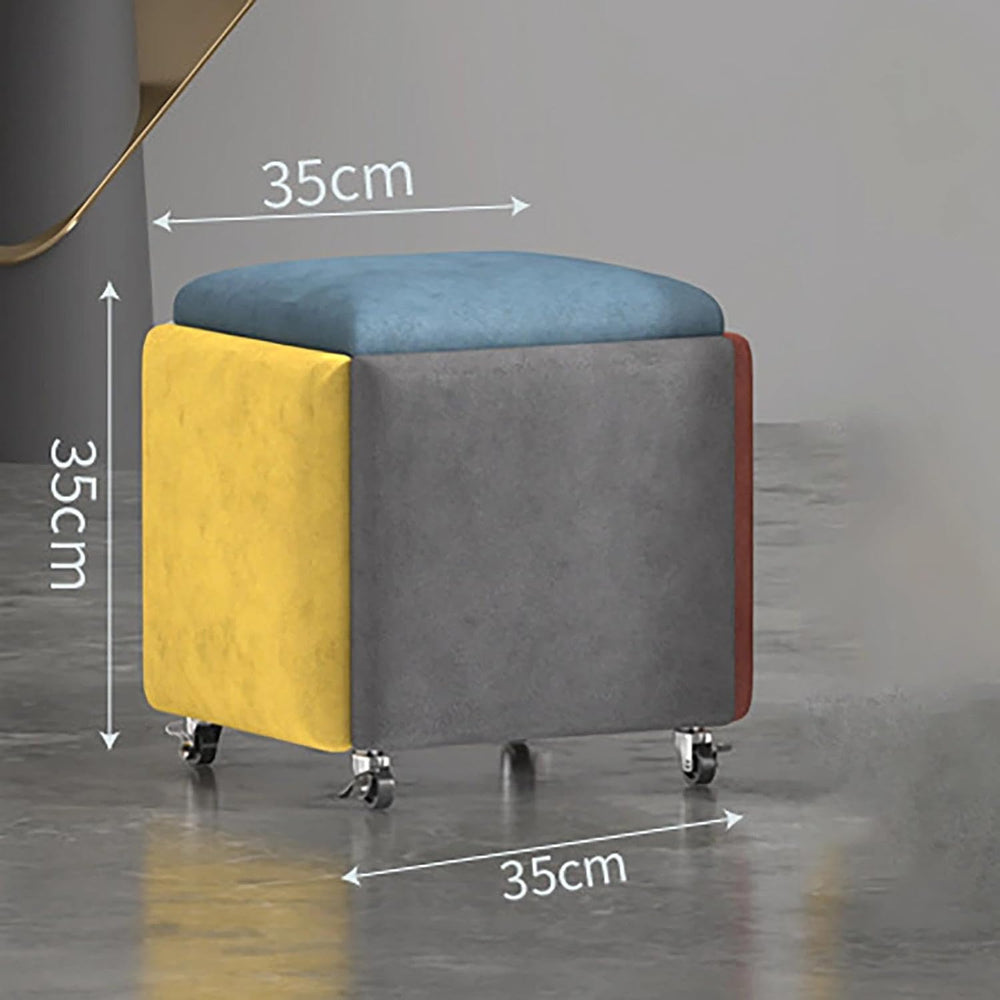 Square Multi-Functional Footstool with Wheels, 5-in-1 Entryway Storage Stool,...