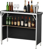 VEVOR Folding Portable Bar Table, 43.3 x 15.4 x 34.6 in, with Carry Bag, Storage Shelf, and Detachable Skirt, Quick and Easy Setup, Foldable Mobile Bartending Station for Events, Party, Tradeshow