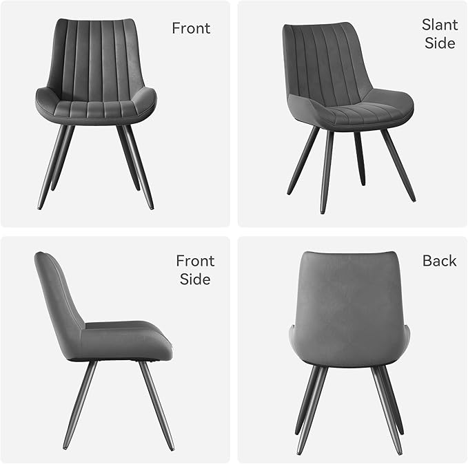 Dining Chairs Set of 2, Mid Century Modern Kitchen Chairs with Soft Cushion, Comfortable Upholstered Fabric Dining Room Chairs for Kitchen,Dark Grey