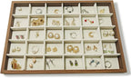Large Jewelry Trays for Drawers Stackable Velvet Jewelry Display for Vendors Jewelry Drawer Organizer Inserts for Rings Necklace Bracelets Earrings and Studs Earrings (Beige, 30 Grid)