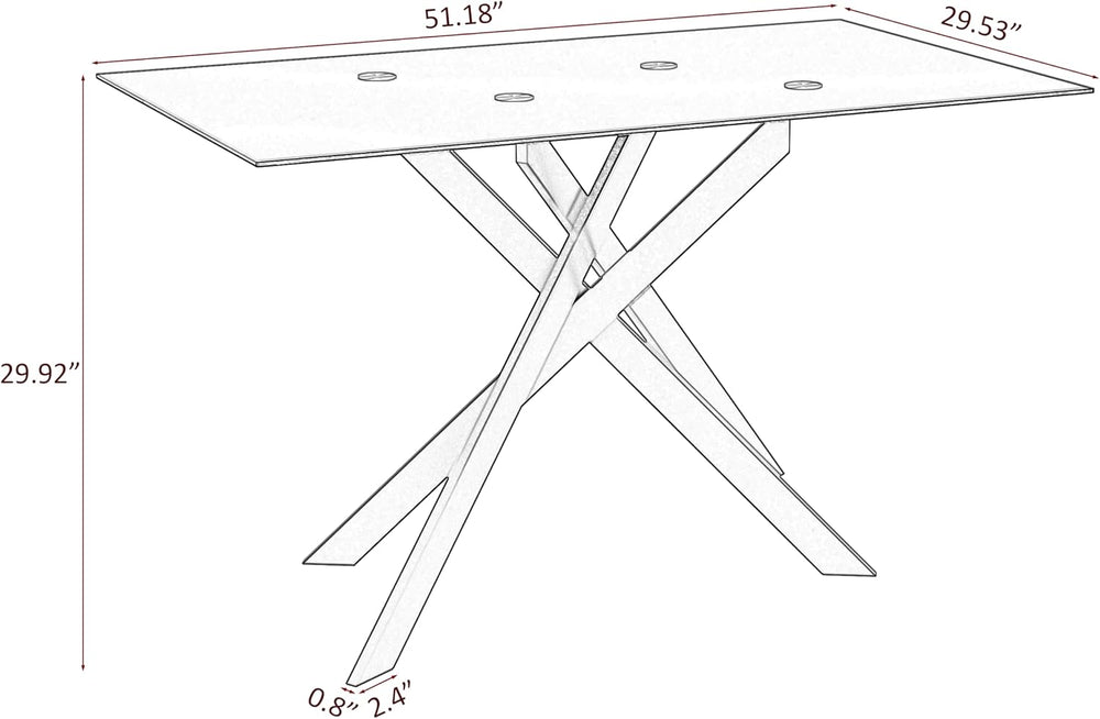 51 Inch Glass Dining Table Set for 4, Rectangular Tempered Glass Kitchen Tabl...