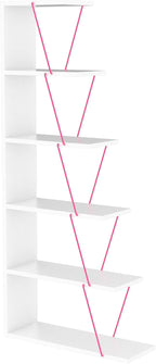 5 Tier Ladder Bookshelf Organizers, Narrow Bookshelf for Small Spaces Office Furniture Bookcase,White,Pink