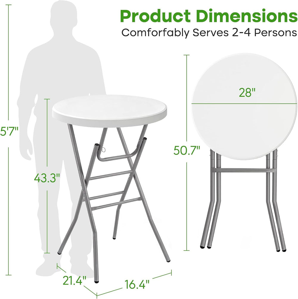 VECELO 28" Round Cocktail Table, Folding Bar Height Table with Removable...