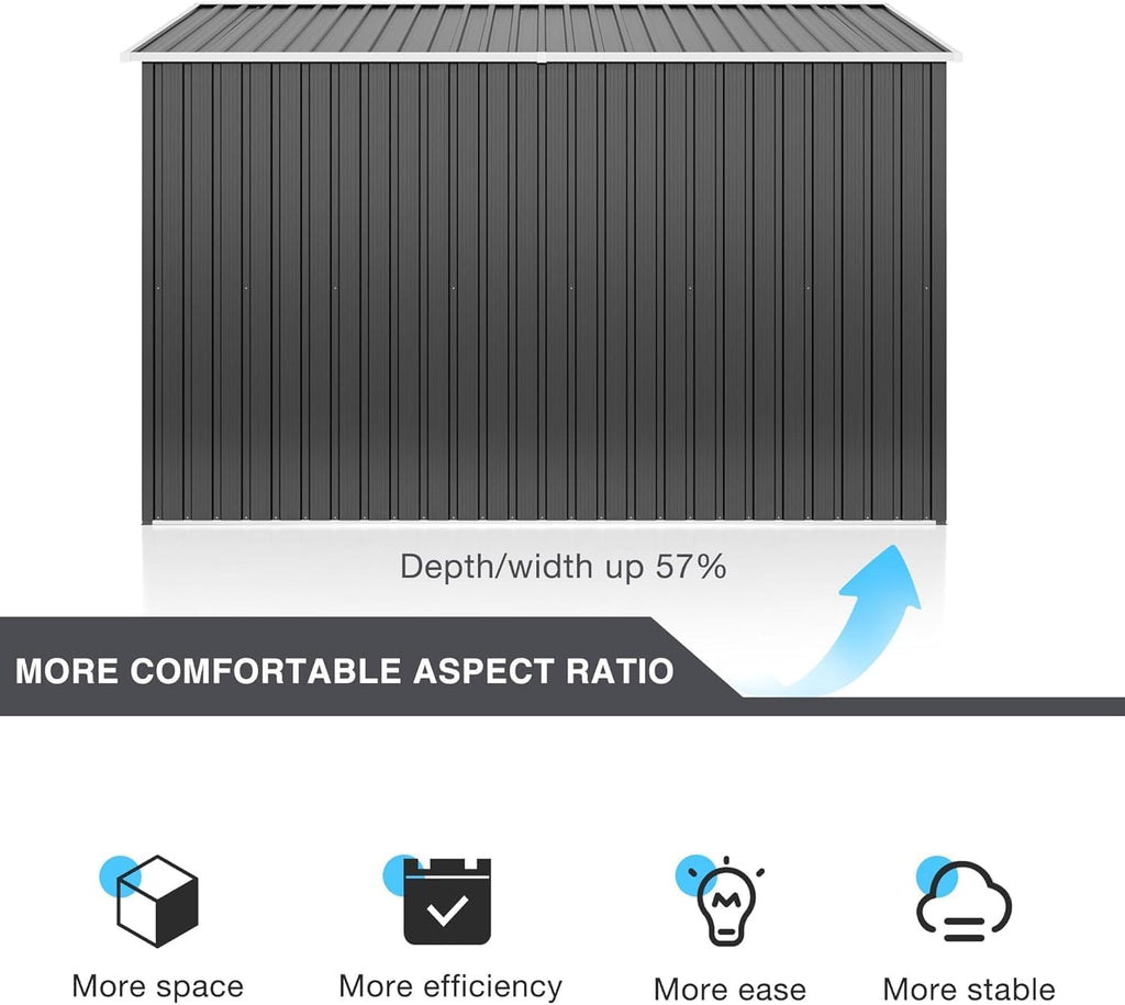 Polar Aurora 10x10 FT Outdoor Storage Shed, Metal Garden Shed with with Updated Frame Structure, Tool Sheds for Backyard Garden Patio Lawn, Black