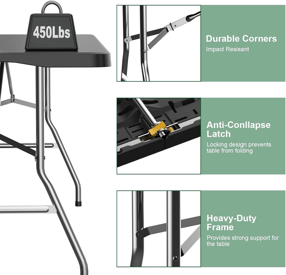 6FT Folding Tables – Heavy Duty Portable Foldable Picnic Table with Built-in ...