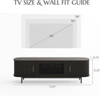 POVISON Fully-Assembled Mid Century Modern TV Stand for 65 inch TV, Sliding Door Entertainment Center with Storage, Wood TV Console, Media Console for Living Room Bedroom(Black, 70.87")