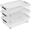 3 Packs 40 L Plastic Underbed Storage Containers with Lids, Clear Latching Bin Box with wheels