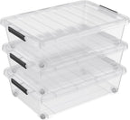 3 Packs 40 L Plastic Underbed Storage Containers with Lids, Clear Latching Bin Box with wheels