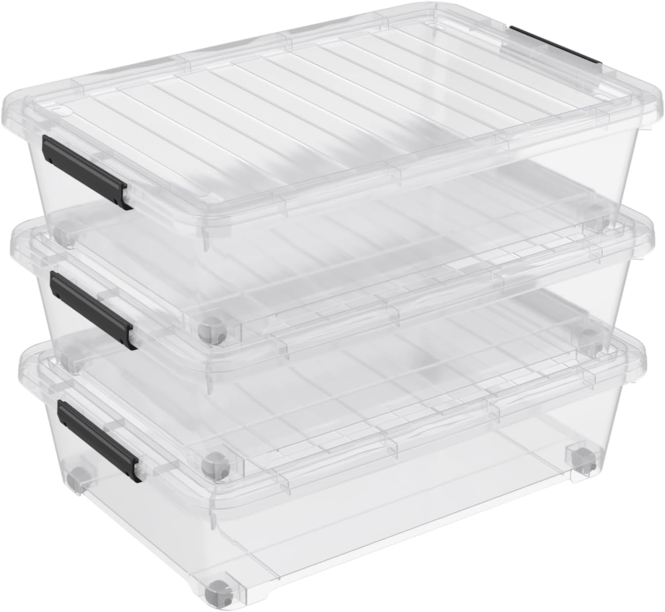 3 Packs 40 L Plastic Underbed Storage Containers with Lids, Clear Latching Bin Box with wheels