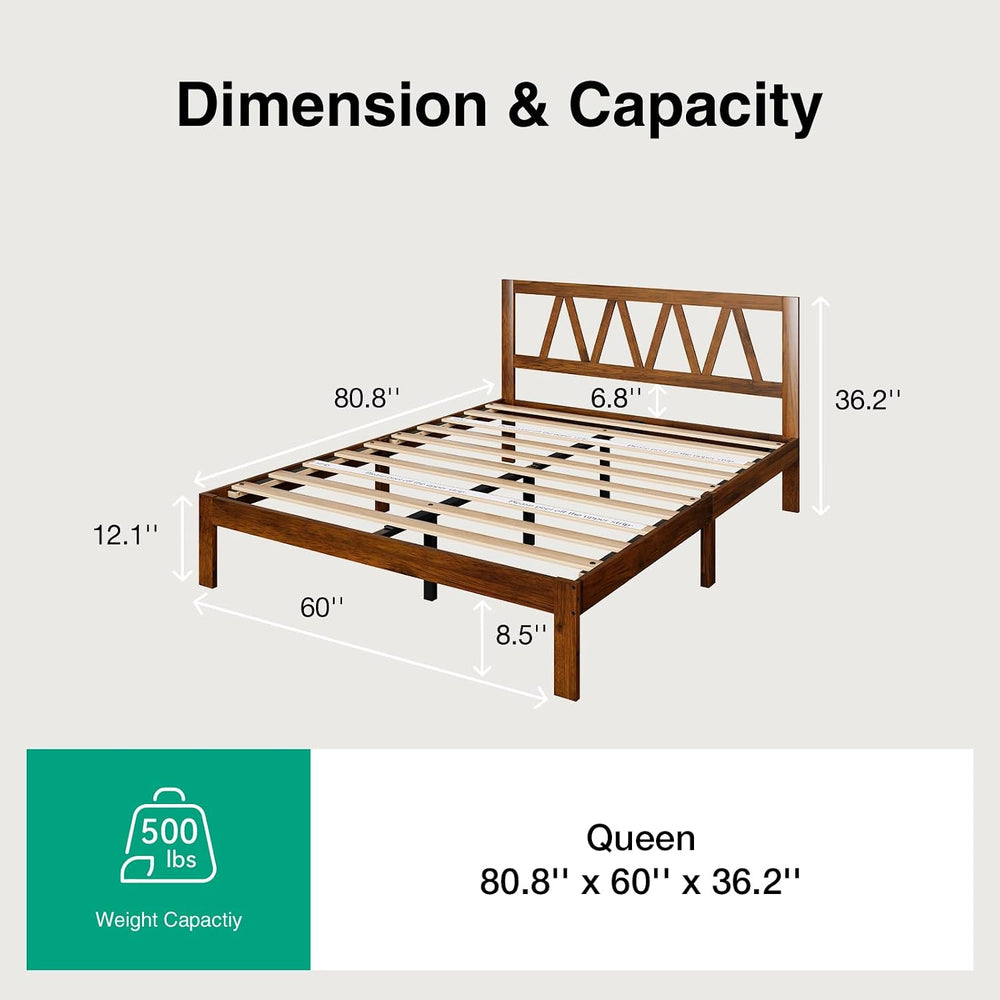 Novilla 12 Inch Queen Bed Frame with Headboard Bed Frame Queen Size Solid Woo...