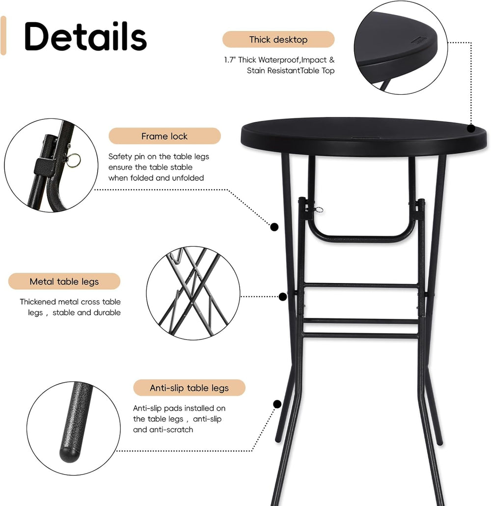 pollilar Cocktail Table 28in Portable Folding Bar Height Table, Compact Round...