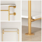 Gold Wall Clothing Racks with White Shelves, Wall Mounted Gold Clothes Rack for Hanging Rods，Heavy Duty Industrial Pipe Clothing Racks With Shelves Retail Display Garment Rack for Home