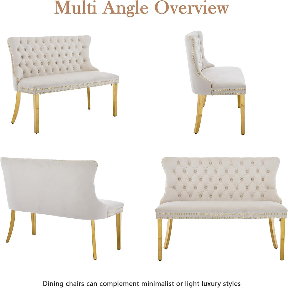 Velvet Double Upholstered Dining Bench with Wing Back, Small Loveseat Sofa Co...