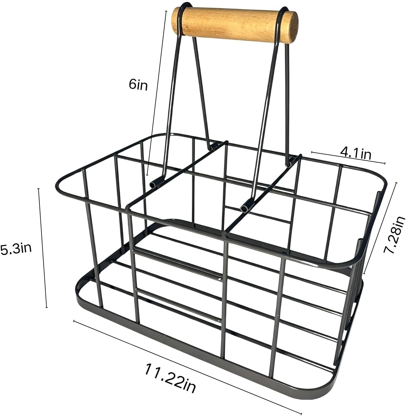 Metal Wine Bottle Carrier, 6 Bottle Wine Basket, Vintage Metal Bottle Holder with Wood Handle for Farmhouse Decorative Bar BBQ Picnic