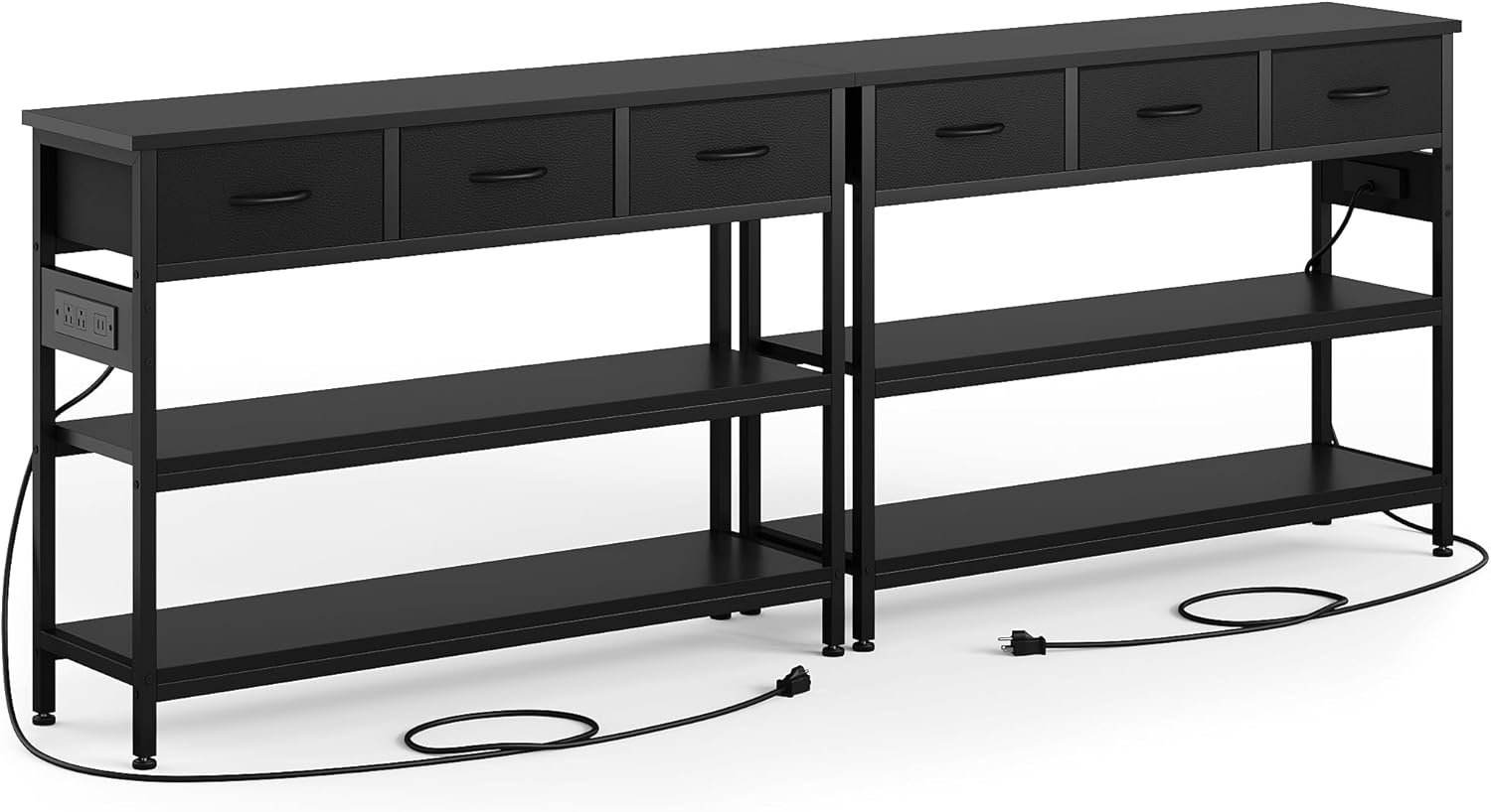Lulive 2 Pack Entryway Table with Outlets, 3 Fabric Drawers, 43in | 43.3"W x 11.8"D entry table with 2 outlets, 2 USB ports, swappable plug side, adjustable feet and anti-tip kit.