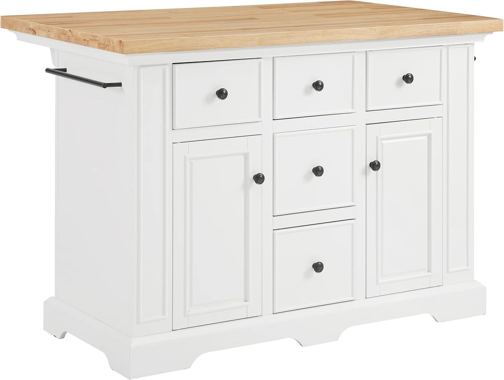 Crosley Furniture Julia Wood Top Kitchen Island with Storage Drawers, Shelves, and Spice Rack, White