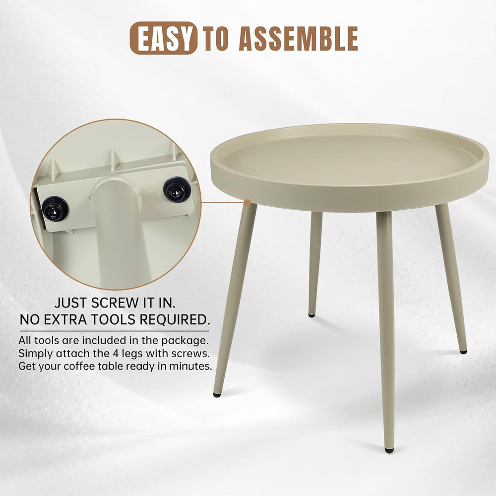 20" Round Side Table, Plastic Top, Iron Frame, Waterproof, Camel | Water...